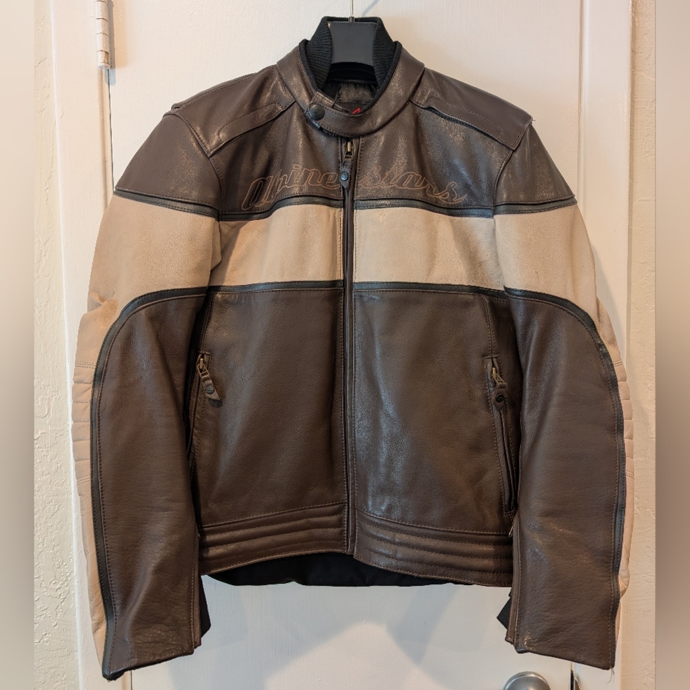 Alpinestars Brown and Cream Bomber Jacket with Leather Panels